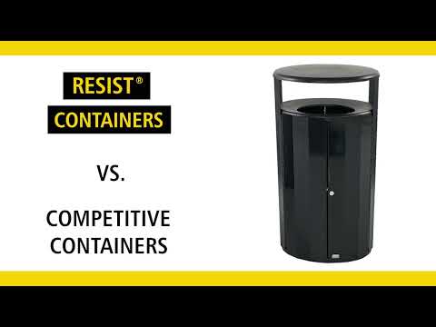 Product video for Resist® Round Waste Container 33 Gal, Textured Black/Black Gloss