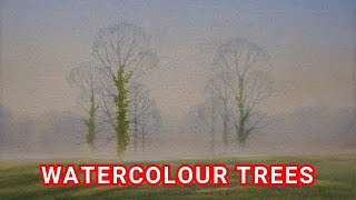 Watercolor Landscape Painting, Winter Trees, Quick & Easy, For Beginners