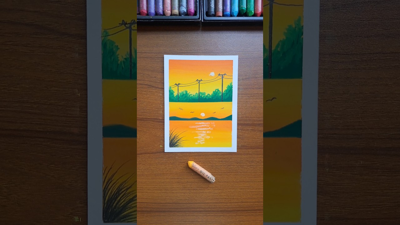 Beautiful Sunset Landscape with Oil Pastels 🌅 Easy Drawing Tutorial