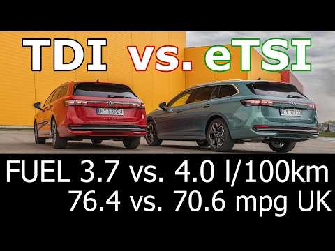 Volkswagen Passat B9: 1.5 eTSI vs. 2.0 TDI highway city fuel consumption economy l/100 km mpg range