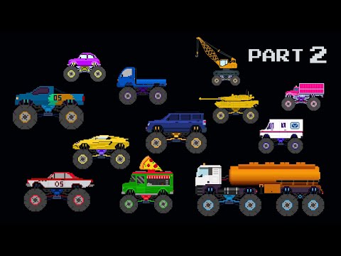 Monster Vehicles 2 | Pixel Art Trucks, Crane, Sports Car