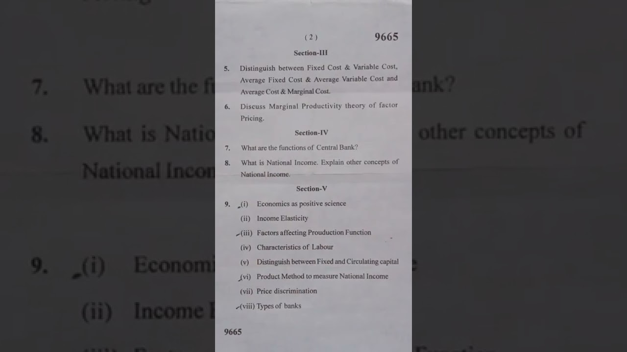 Question paper MDU B.A.LLB Economics question paper 1st semester