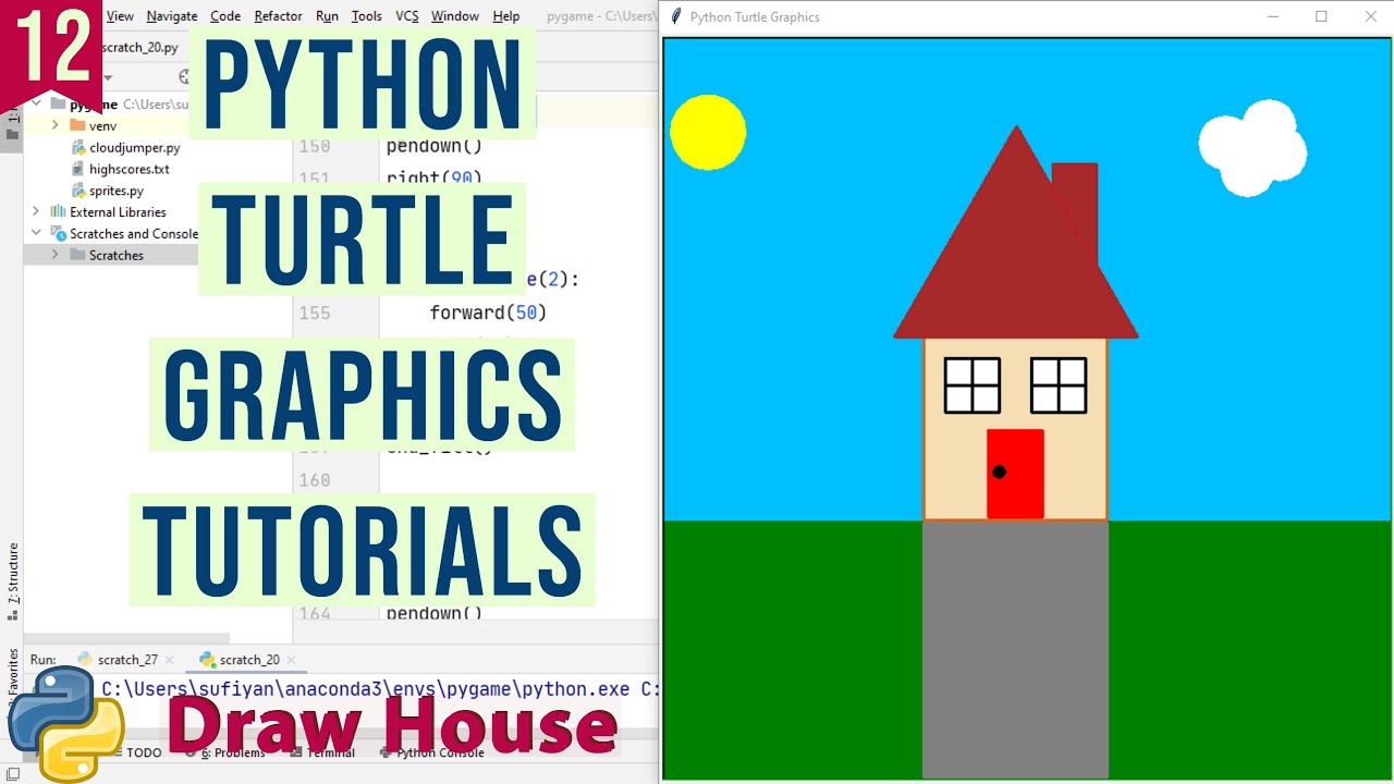 Draw House with Python Turtle | Python Turtle Graphics Tutorial # 12 | graphics in python
