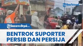 Detik-detik Kericuhan Pecah! Suporter Persija dan Persib Saling Bentrok Lempar Petasan di Depok