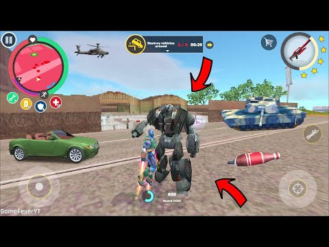 Rope Hero Vice Town - (Rope Hero Fly Police Car Robot) Green Police Car Robot Destroy Tank - HD