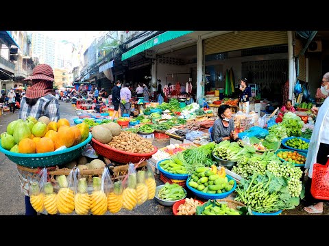 Cambodian Market Scene | Food Market Walking Tour, Phnom Penh 2021
