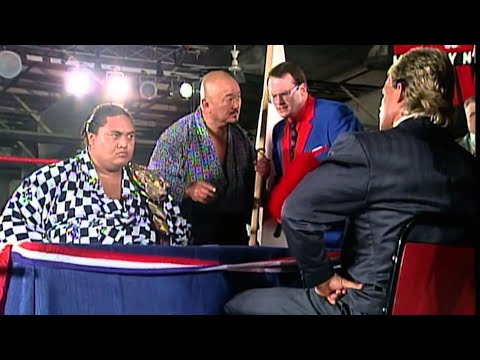 Lex Luger and Yokozuna contract signing for Summerslam 1993