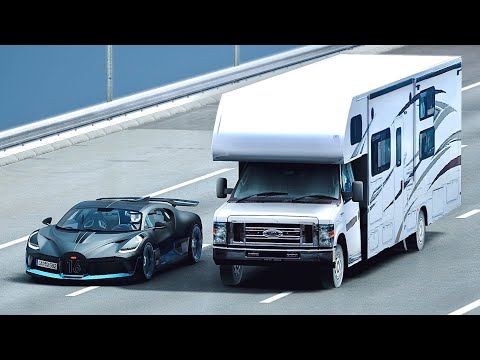 Bugatti Divo vs Monster Motorhome - Drag Race 20 KM