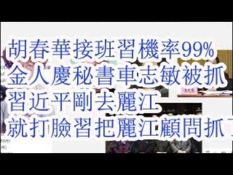 人日吹捧，胡春华接班习近平概率99%。金人庆秘书车志敏被抓。习近平刚去丽江，就打脸习把丽江顾问车志敏抓了。