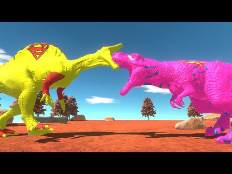 SUPERMAN T REX vs SUPERMAN SPINO - SUPERMAN TYRANNOSAURUS DEATH RUN   Animal Revolt Battle Simulator