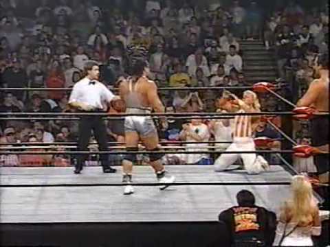 (5.19.1997) Road to GAB '97 Part 8 - Jeff Jarrett & Mongo w. Debra vs. Steiner Bros.