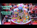 Winning Prizes & Spending Tickets - Timezone Arcade Play - Claw & Pusher Game