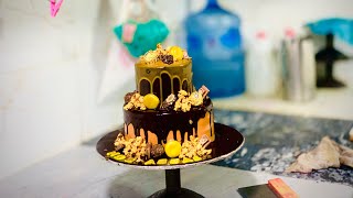 Steps cake design // Golden // black // beautiful decoration two steps use chocolate