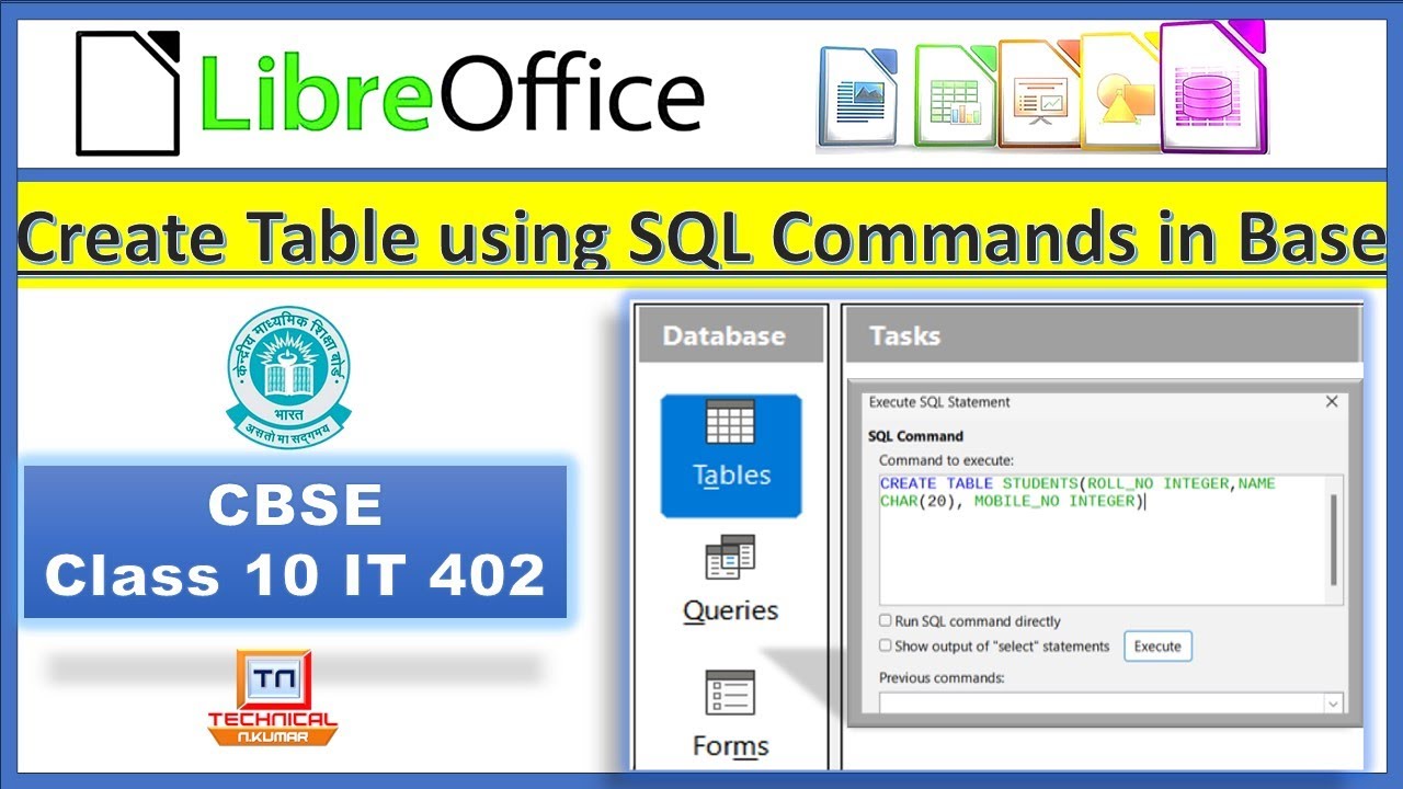 Create Table using SQL Commands in Libre Office Base