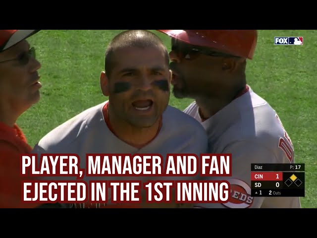 Joey Votto, his manager, and a fan get ejected in the 1st, a breakdown