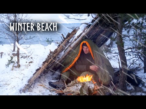 FROZEN ISLAND🥶 Surviving the Snowy Winter Beach in my Shelter