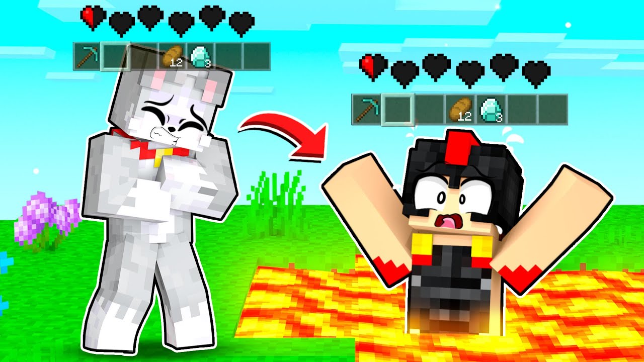 Paso MINECRAFT pero COMPARTIMOS EL INVENTARIO Y CORAZONES 😱 RETO HARDCORE INVICTOR