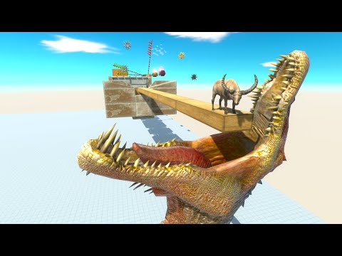 DEADLY BRIDGE EXTREME PARKOUR ALL UNITS vs Giant Mouth SPINOSAURUS  - ARBS