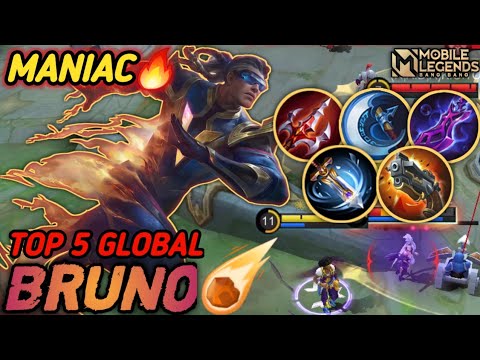 MANIAC! Bruno Crazy Damage One Hit Build! - Best Build Bruno 2022 - Mobile Legends