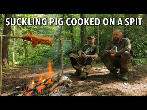 cooking suckling pig over a fire