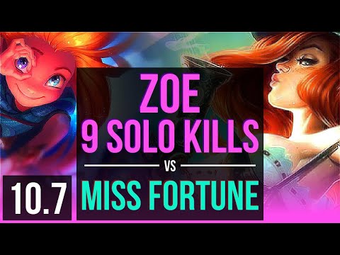 ZOE vs MISS FORTUNE (MID) | 4 early solo kills, 9 solo kills, KDA 16/2/0 | EUW Diamond | v10.7