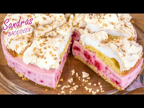 Himbeertorte mit Baiser | Himbeer-Sahne-Torte | Sommertorte mit leichter Joghurtcreme