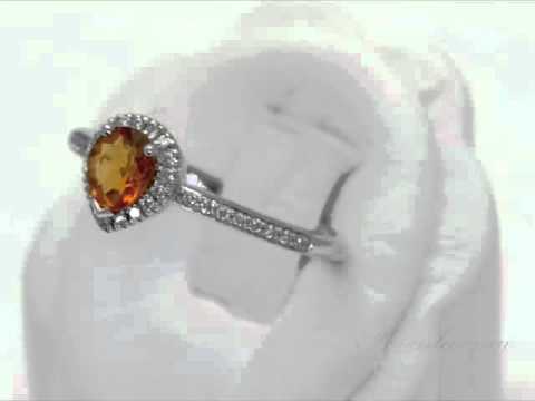 Solitaire Pear Cut Citrine and Diamond Gemstone Ring in White Gold [R3818C]