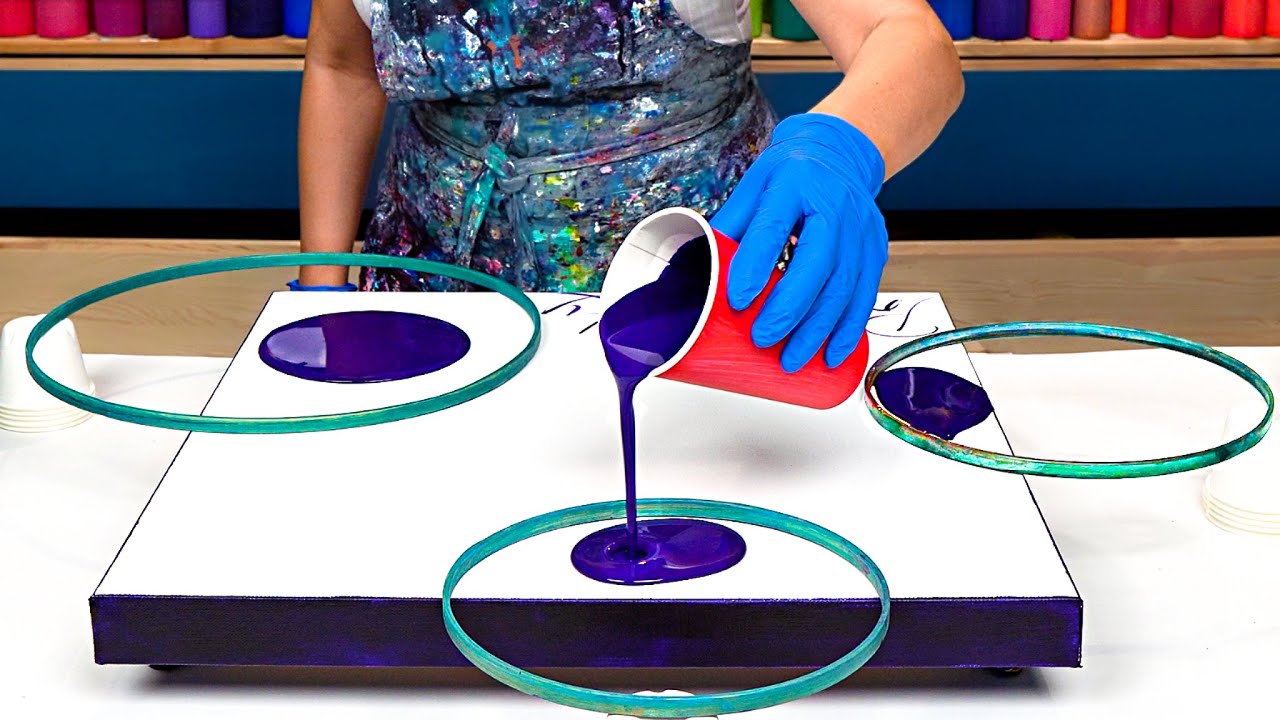 ROUND Negative Space! Sooo COOL!😍NEW Design with Royal PURPLE💜 Acrylic Pouring Canvas Painting