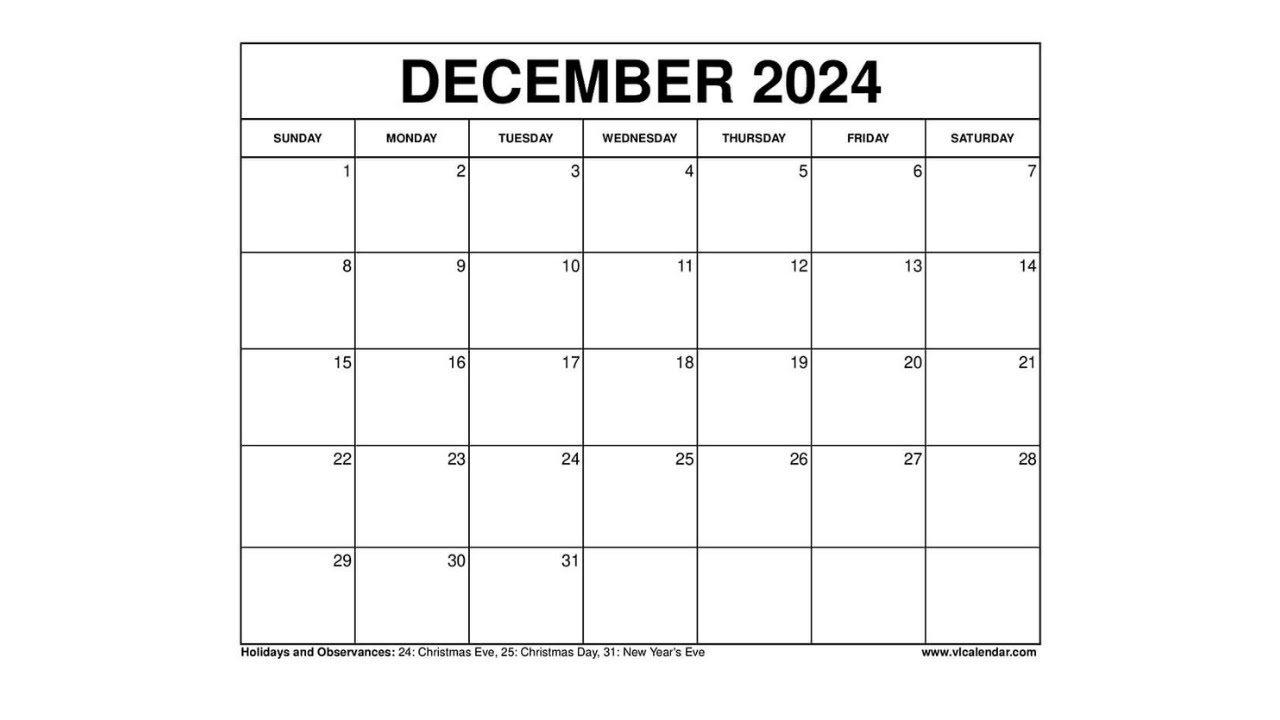 December 2024 Calendar Printable Templates with Holidays - VL Calendar