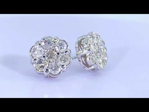 SOLD 2.31 ct 14 X NATURAL DIAMOND cluster 11 MM stud earrings 14k white GOLD