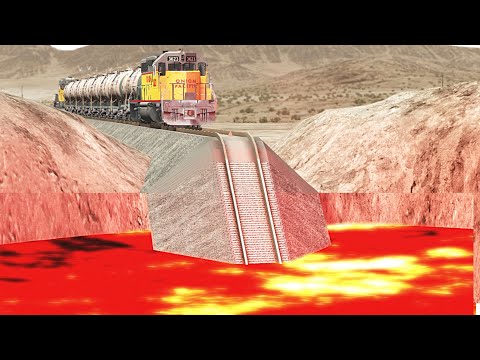 Trains vs Giant lava Pit | Trains vs lava | Trains vs cars – BeamNG.Drive