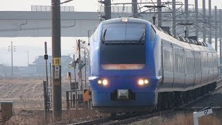 列車番号2001M　特急いなほ1号（瑠璃色）羽越本線（岩船町～村上）60P　19/03/02