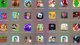 Roblox,Escape Papa Pizza's Pizzeria,Poppy Playtime Chapter 5,Great School Breakout,Barry' Prison Run