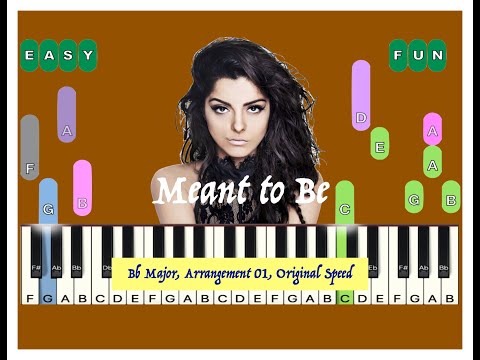 Meant to be Bebe Rexha in Bb major Arrangement 01 Original speed, Sheet Music, Virtual Piano Lessons