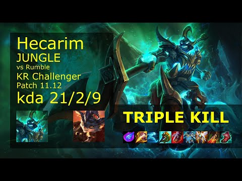 Hecarim Jungle vs Rumble - KR Challenger 21/2/9 Patch 11.12 Gameplay // [롤] 헤카림 vs 럼블 정글