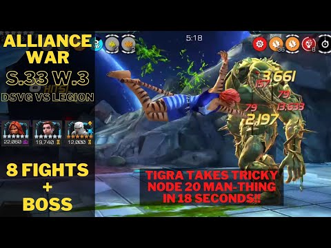ALLIANCE WAR SEASON 33 WAR 3 - 8 FIGHTS + BOSS (DSVG vs LEGION). TIGRA SHREDS NODE 20 MAN-THING!!