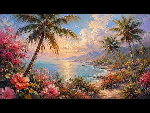 Paradise Coastline – Calm Ocean & Palm Trees | 1‑Hour 4K Art Loop