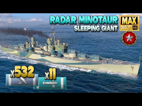 Radar Minotaur fighting hard in the Ranke battle - World of Warships