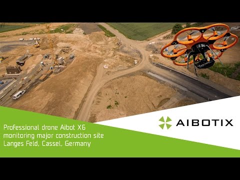 Professional drone Aibot X6 monitoring major construction site Langes Feld, Cassel, Germany