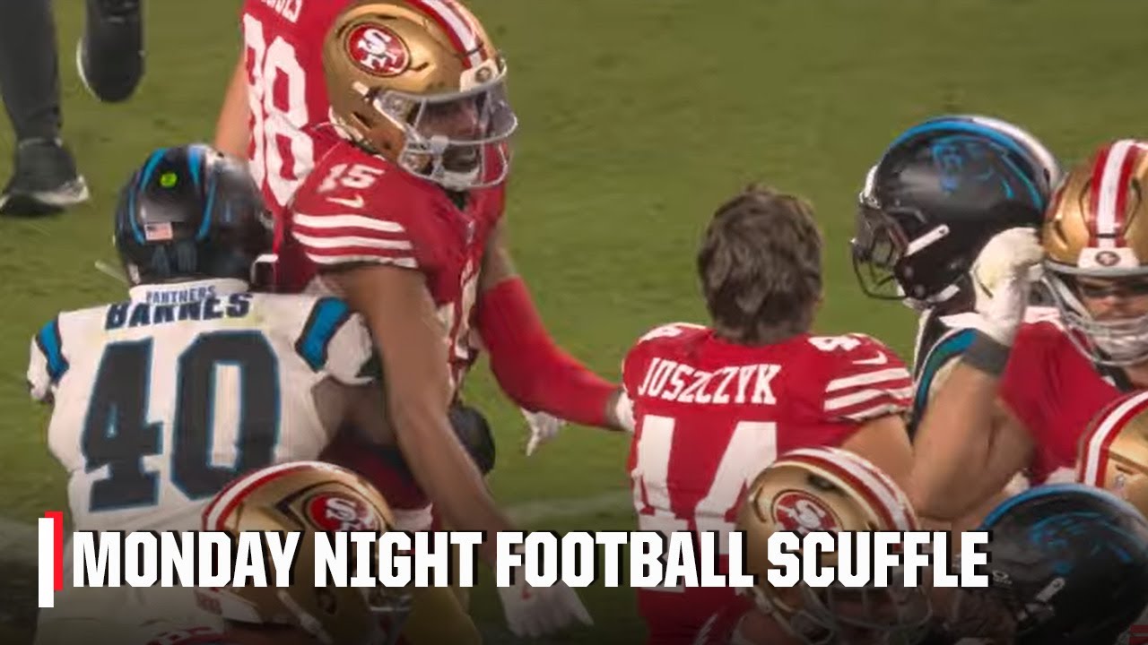 Monday Night Football SCUFFLE 👀 Jauan Jennings and Tre’von Moehrig SEPARATED postgame | NFL on ESPN