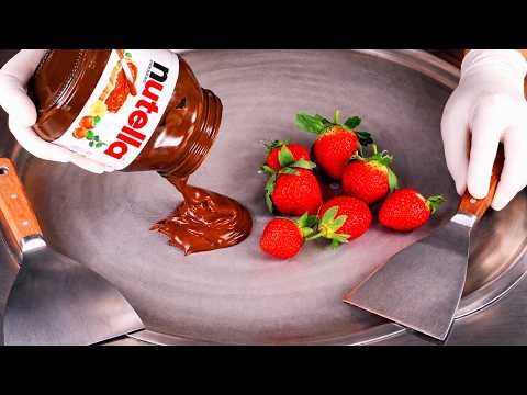 ASMR - Nutella & Strawberry Ice Cream Rolls | oddly satisfying fast rough tapping & scratching ASMR