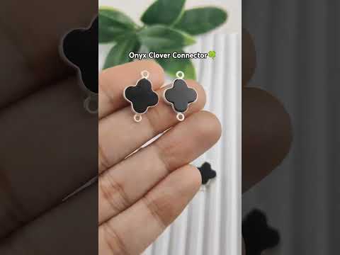 Black onyx gemstone clover connectors