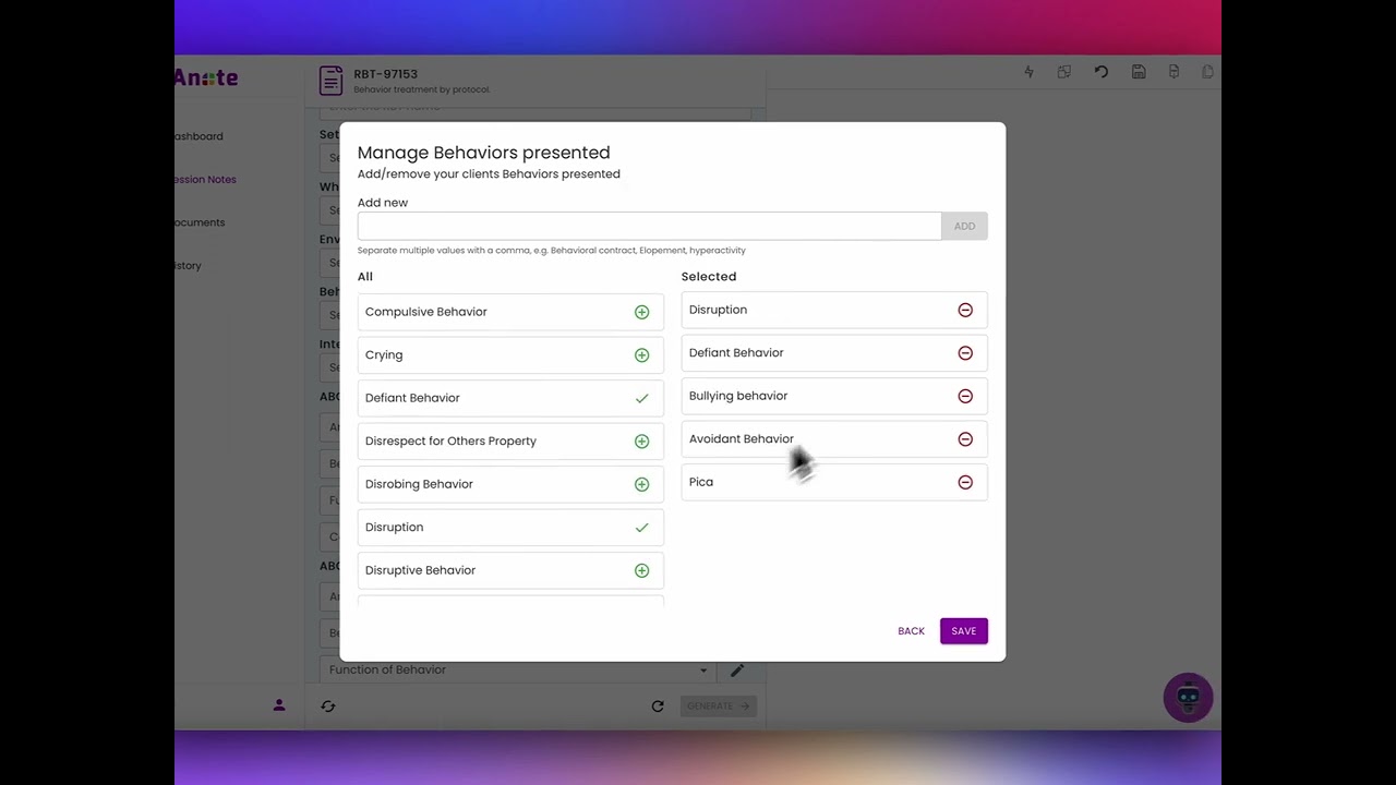 ABAnote (Customize your session notes)