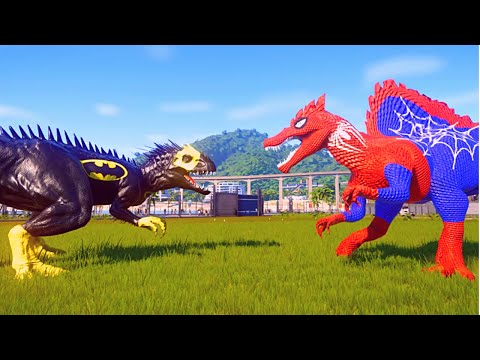 SUPERHERO Dinos JOKER, SPIDERMAN, BATMAN | Jurassic world Escape
