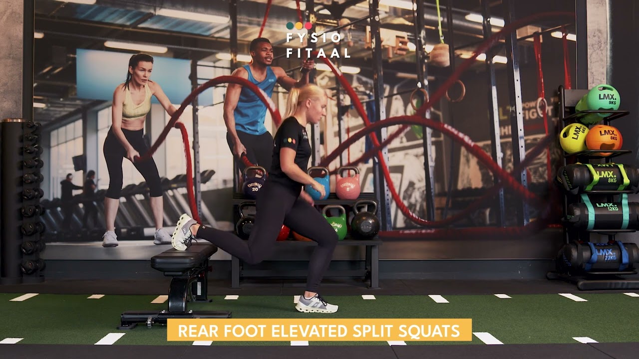Video thumbnail: Rear foot elevated split squats - instructional video