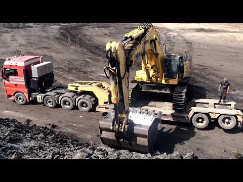 Transporting The Huge Komatsu PC800 Excavator By Side - Fasoulas Heavy Transports