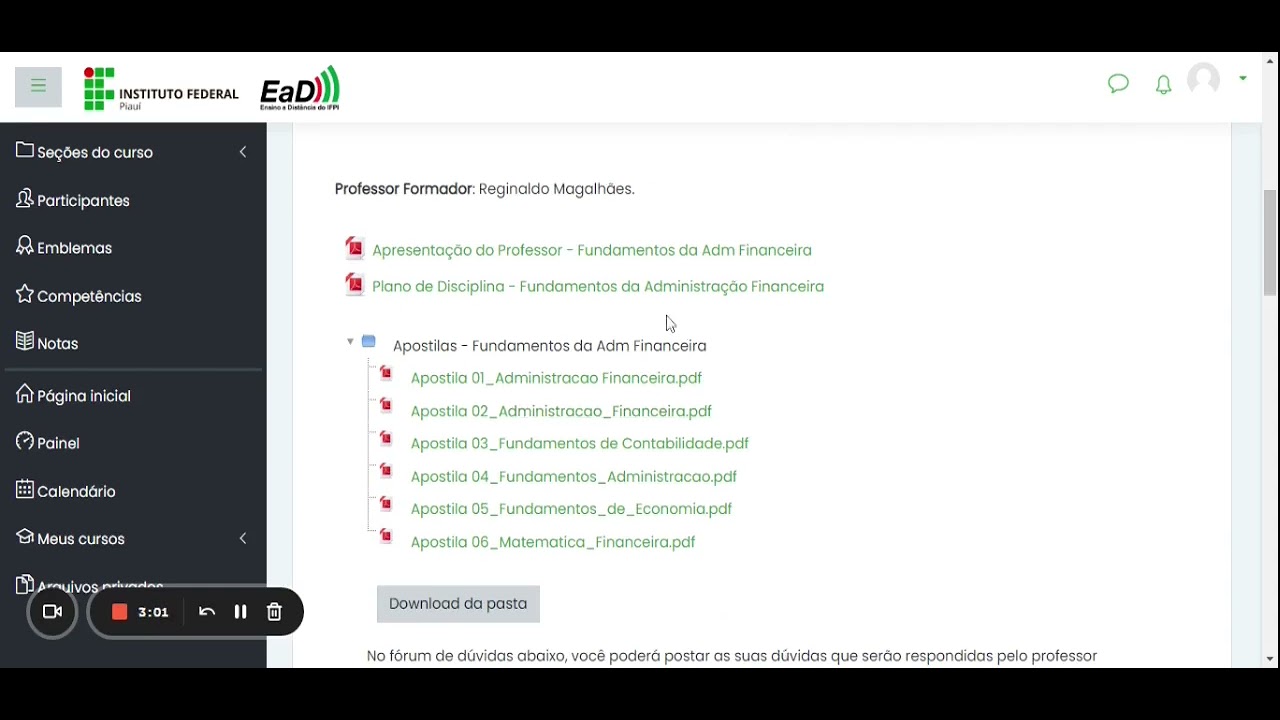 Aula 6: Acesso a Arquivos, pastas, links e videos no Moodle