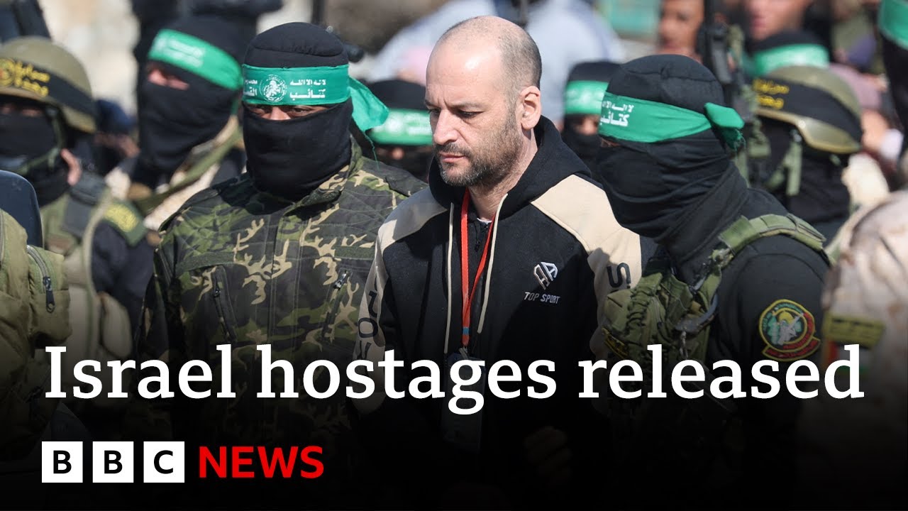 Israel releases Palestinian prisoners after Hamas frees Israeli hostages in Gaza | BBC News