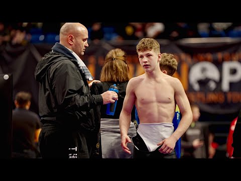 U15 Armands Licis (LAT) vs Mike Seel (GER) 57kg. Freestyle boys youth wrestling tournament.
