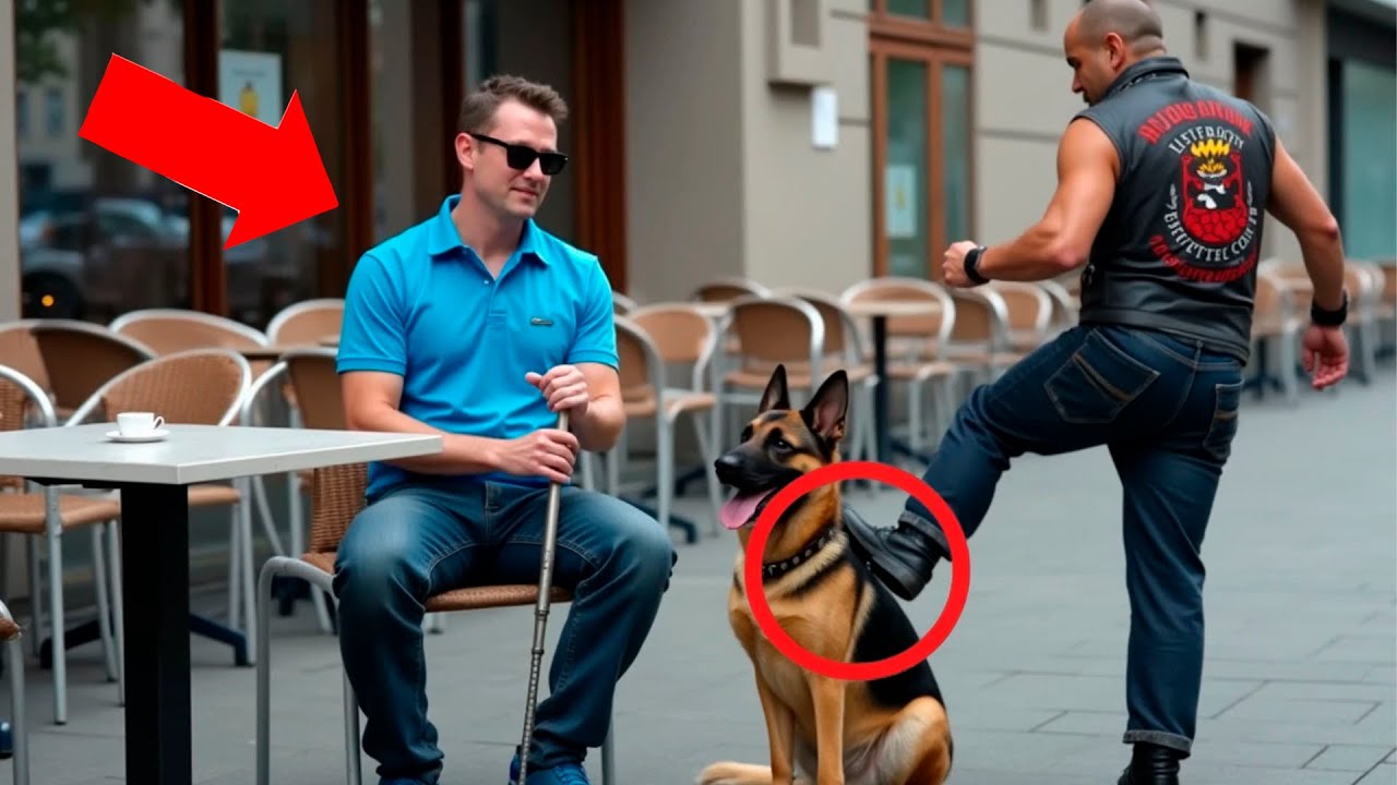 A biker kicked a blind man's German Shepherd as a joke, not knowing it was a K9 service dog.